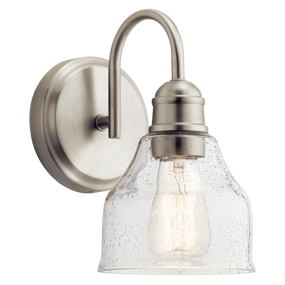 Kichler 45971NI Avery 9.25" 1 Light Vanity Light with Clear Seeded Glass Brushed Nickel in Brushed Nickel