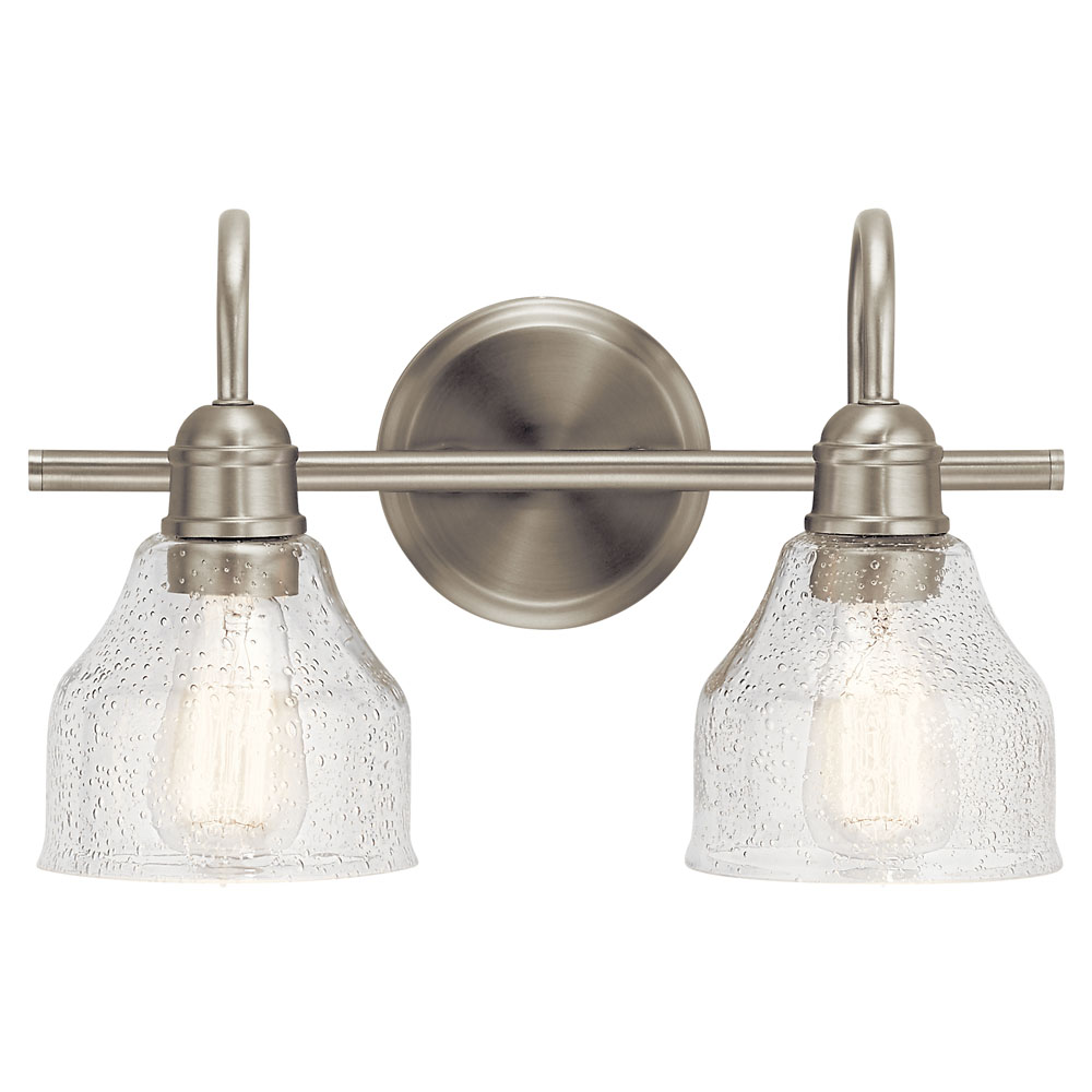 Kichler 45972NI Avery 14.75" 2 Light Vanity Light with Clear Seeded Glass Brushed Nickel in Brushed Nickel
