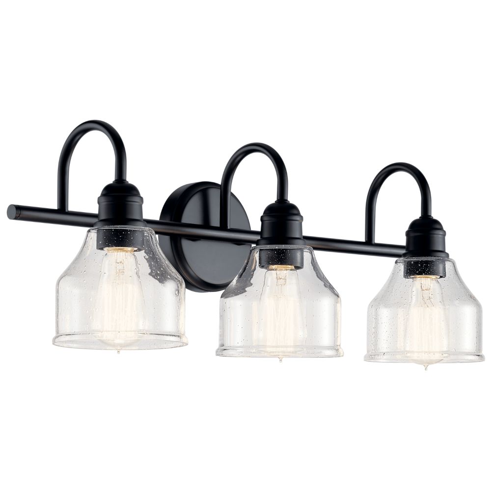 Kichler 45973BK Avery 24 Inch 3 Light Vanity Light with Clear Seeded Glass in Black