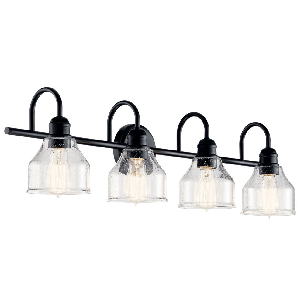 Kichler 45974BK Avery 33.5 Inch 4 Light Vanity Light with Clear Seeded Glass in Black