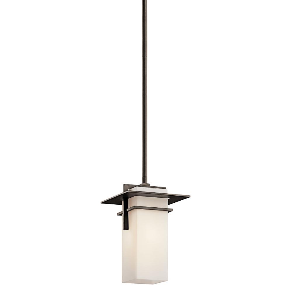 Kichler 49640OZ Caterham 10" 1 Light Outdoor Pendant with Satin Etched Cased Opal Glass in Olde Bronze®