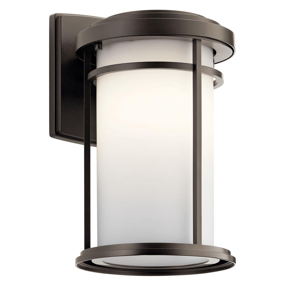 Kichler 49687OZ Toman 13.5" 1 Light Outdoor Wall Light with Satin Etched Glass in Olde Bronze in Olde Bronze®
