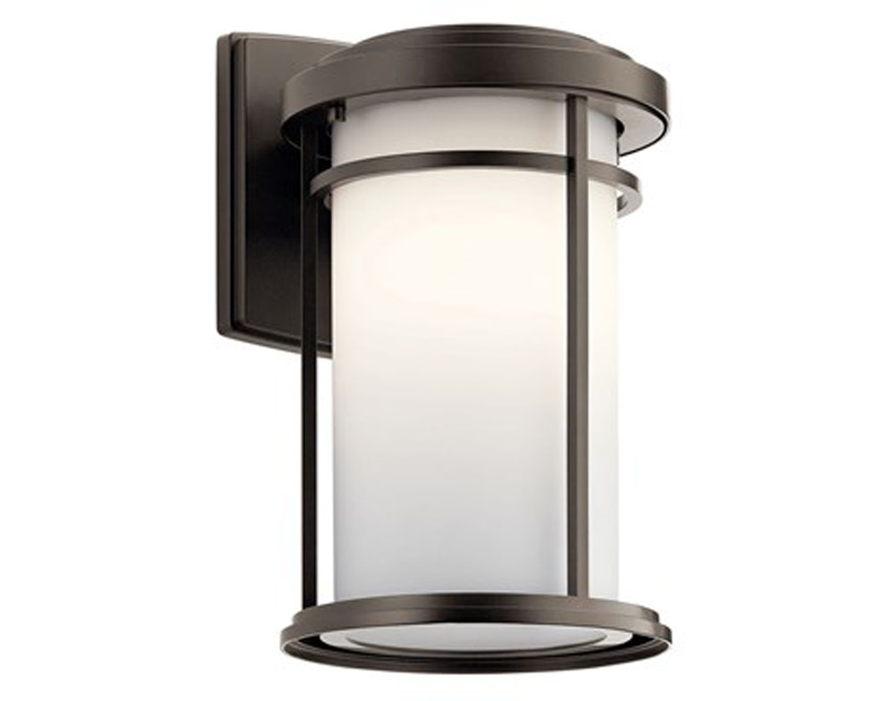 Kichler 49687OZL18 Toman 13.5"  LED Outdoor Wall Light with Satin Etched Glass in Black in Olde Bronze®