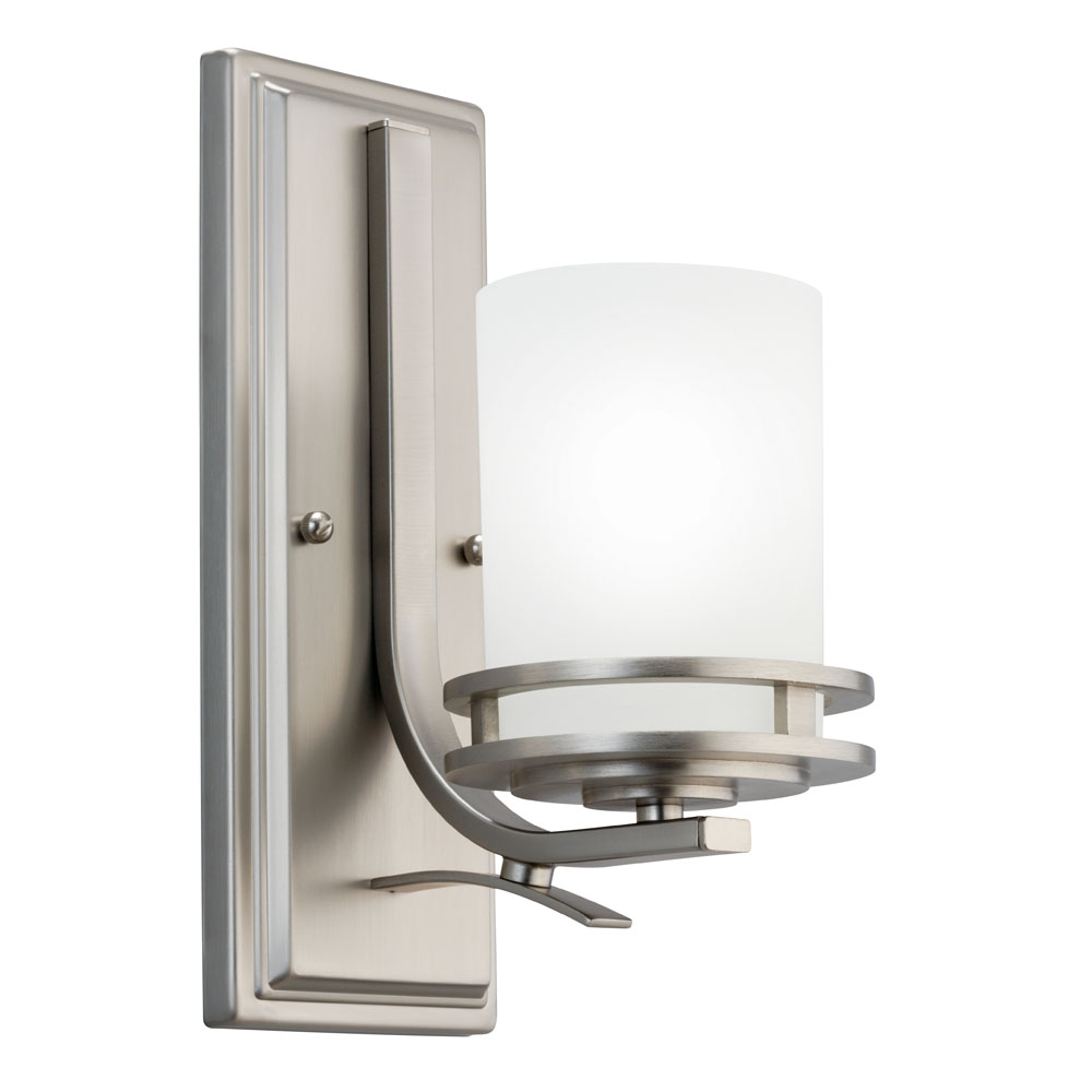 Kichler 5076NI Hendrik 12" 1 Light Wall Sconce with Satin Etched Cased Opal Glass Brushed Nickel in Brushed Nickel