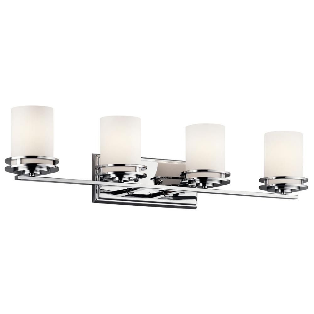 Kichler 5079CH Hendrik 33.75" 4 Light Vanity Light with Satin Etched Cased Opal Chrome in Chrome