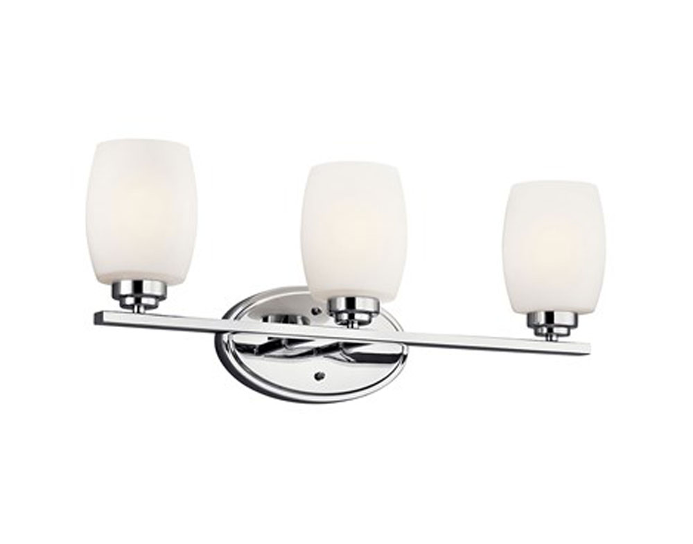 Kichler 5098CHL18 Eileen 24" 3 Light LED Vanity Light with Satin Etched Cased Opal Glass in Chrome in Chrome