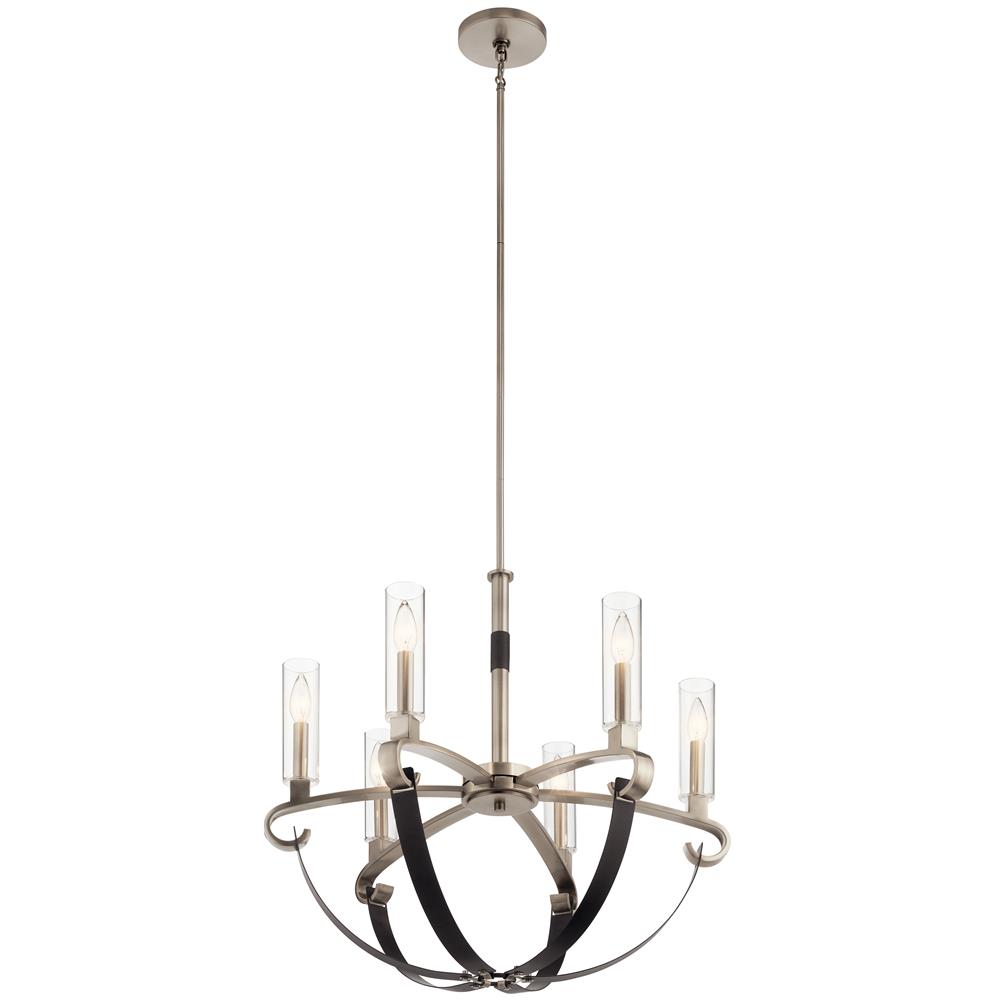 Kichler 52015CLP Artem 26" 6 Light Chandelier with Clear Glass Cylinders in Classic Pewter in Classic Pewter