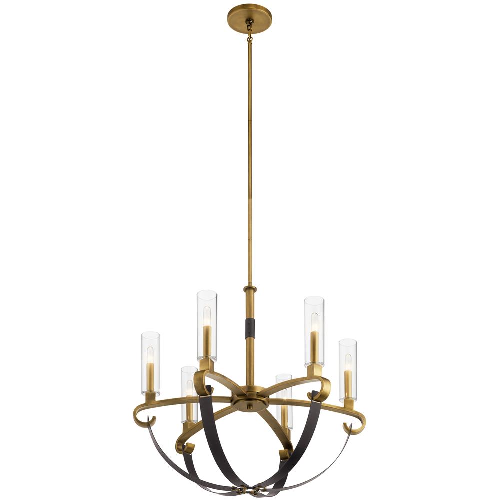 Kichler 52015NBR Artem 26" 6 Light Chandelier with Clear Glass Cylinders in Natural Brass in Natural Brass