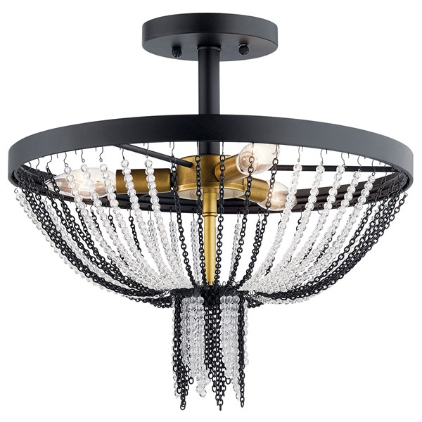 Kichler 52049BKT Alexia 16" 3 Light Semi Flush with Crystal Beads in Textured Black