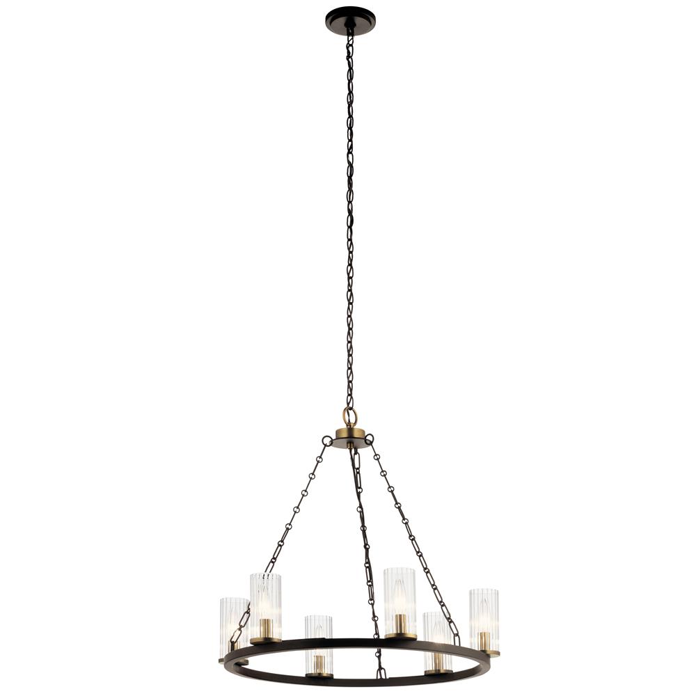 Kichler 52107OZ Mathias 23" 6 Light Chandelier with Clear Ribbed Glass in Olde Bronze in Olde Bronze