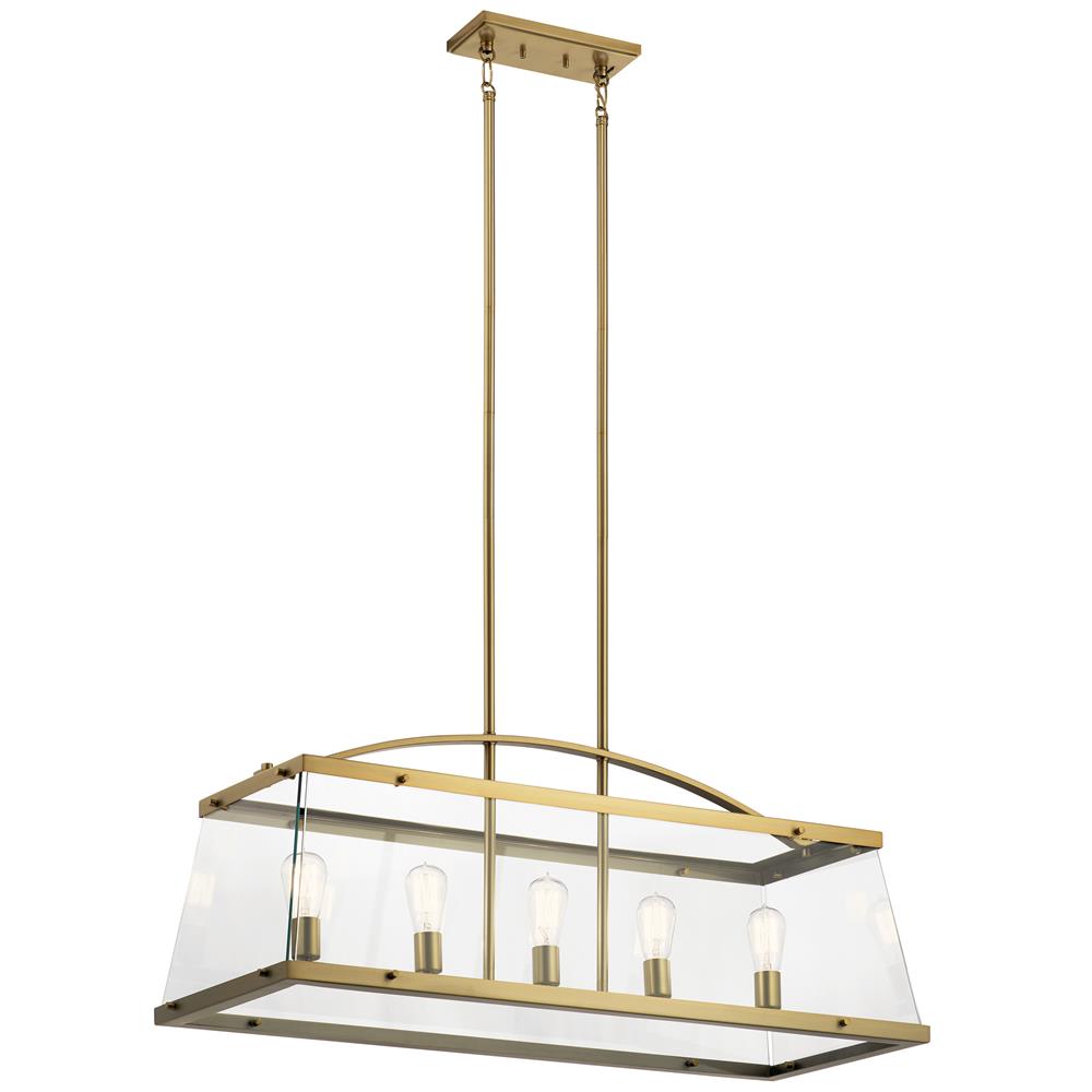 Kichler 52123BNB Darton 40.75" 5 Light Linear Chandelier with Clear Glass in Brushed Natural Brass in Brushed Natural Brass
