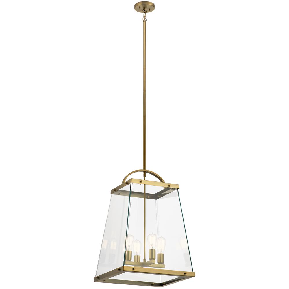 Kichler 52124BNB Darton 25.75" 4 Light Large Foyer Pendant with Clear Glass in Brushed Natural Brass in Brushed Natural Brass