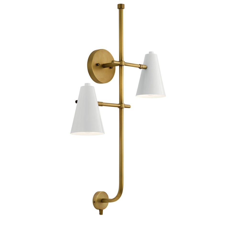 Kichler 52174WH Sylvia 2 Light Wall Sconce White and Natural Brass
