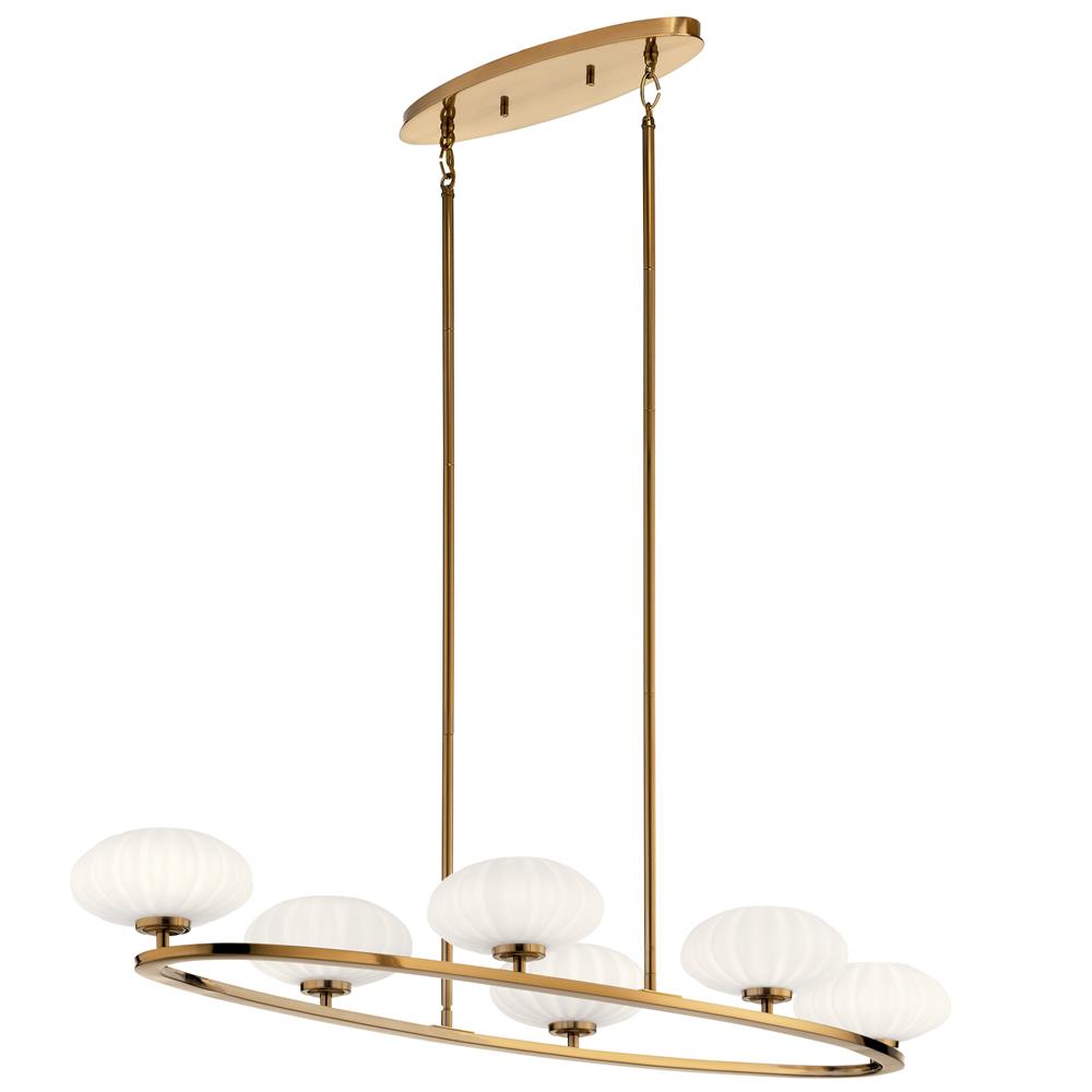 Kichler 52224FXG Pim 39" 6 Light Oval Chandelier with Satin Etched Cased Opal Glass in Fox Gold in Fox Gold