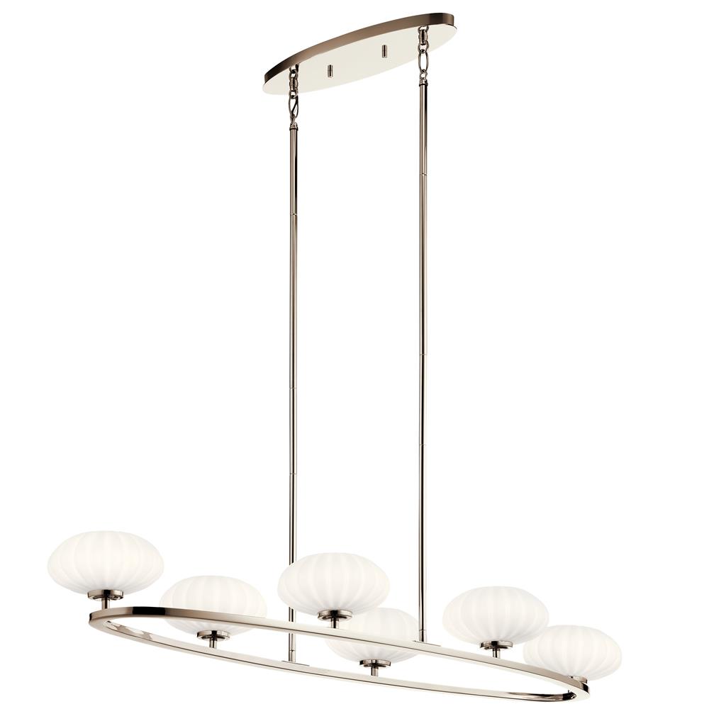 Kichler 52224PN Pim 39" 6 Light Oval Chandelier with Satin Etched Cased Opal Glass in Polished Nickel in Polished Nickel