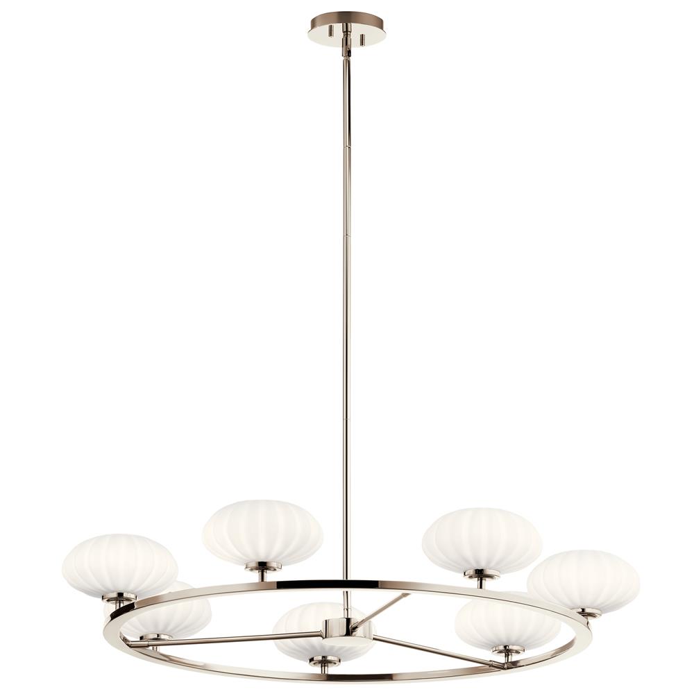 Kichler 52225PN Pim 40" 7 Light Round Chandelier with Satin Etched Cased Opal Glass in Polished Nickel in Polished Nickel
