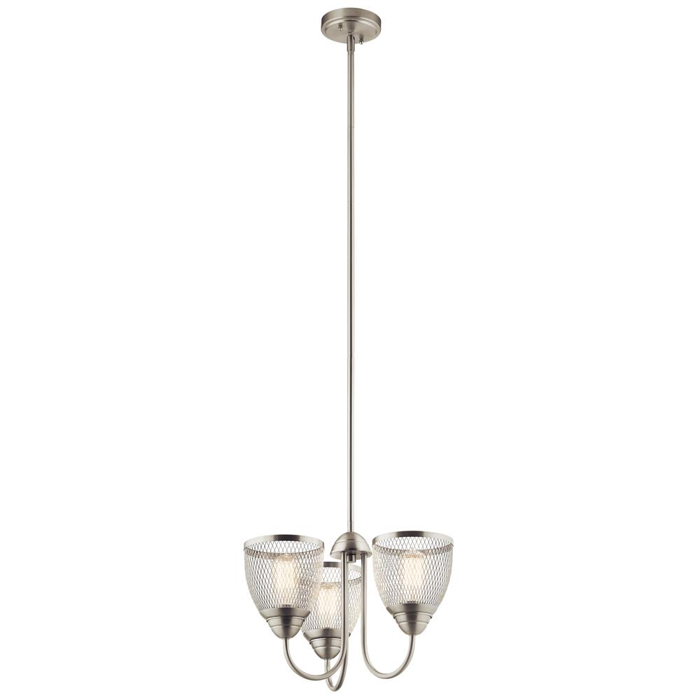 Kichler 52268NI Voclain 12.5" 3 Light Convertible Chandelier/Semi Flush with Mesh Shade in Brushed Nickel