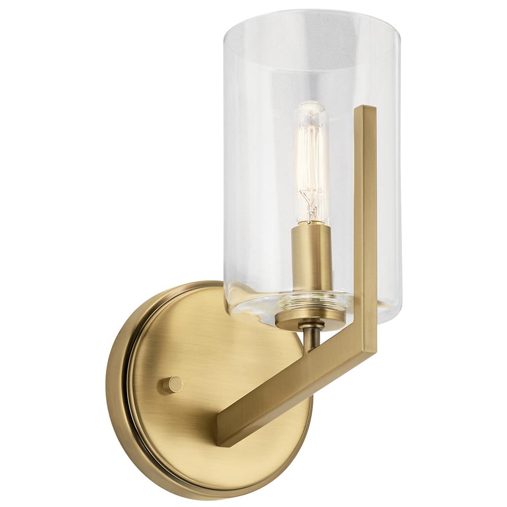 Kichler 52316BNB Nye 9.75" 1 Light Wall Sconce with Clear Glass in Brushed Natural Brass in Brushed Natural Brass
