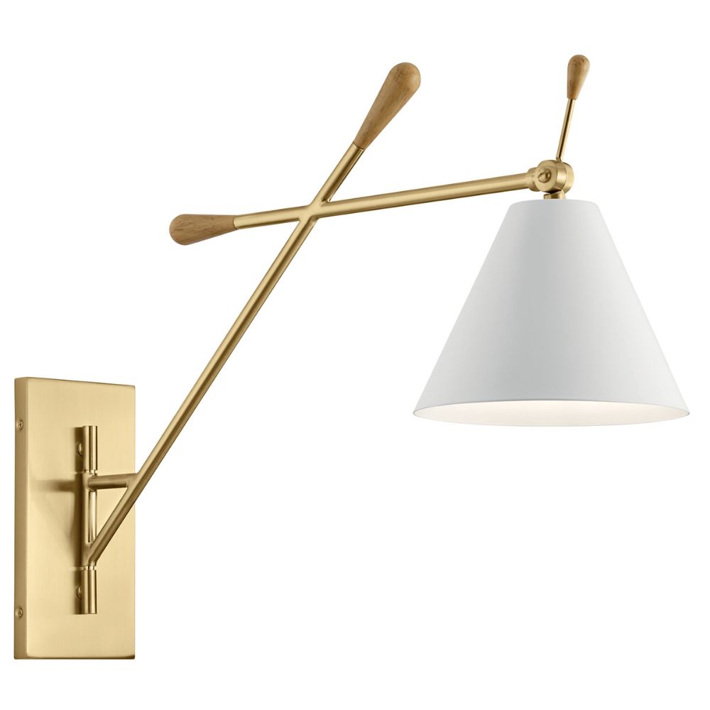 Kichler 52339CG Finnick  20" 1 Light Wall Sconce with a White shade Champagne Gold and Natural Maple