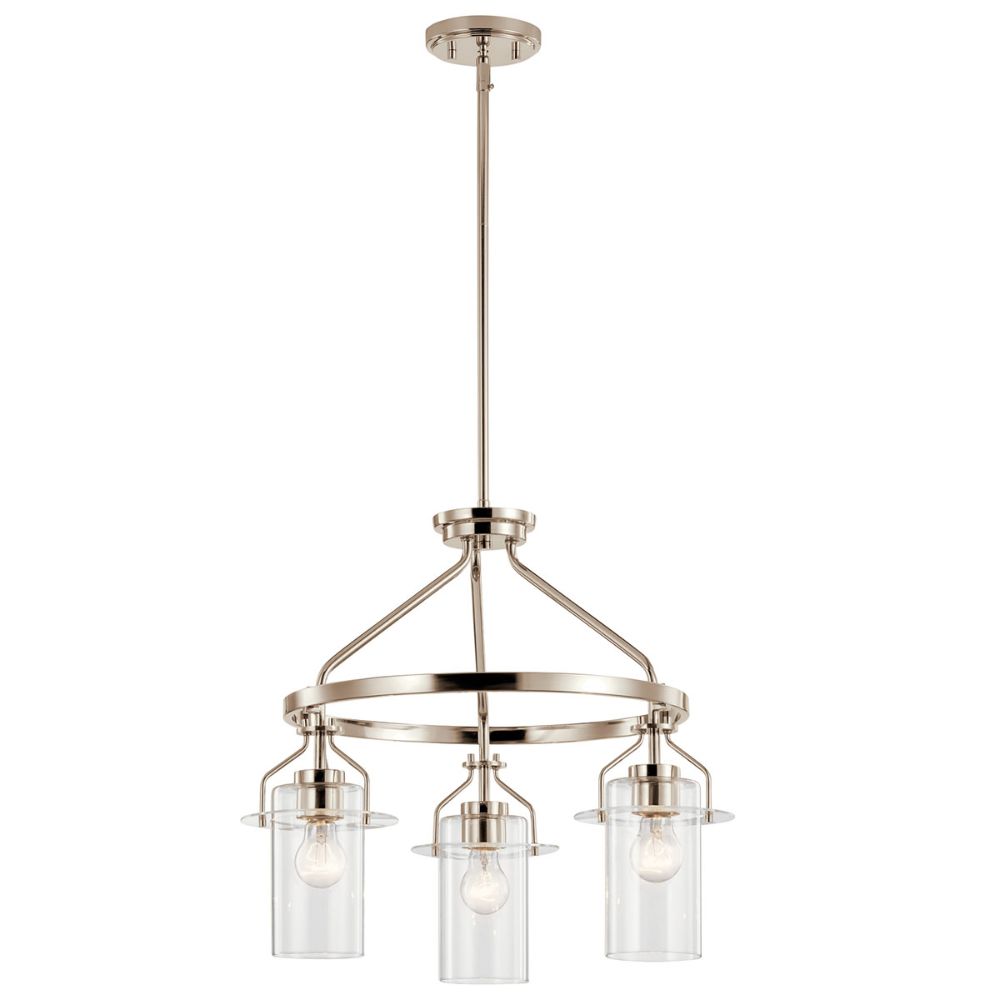 Kichler 52377PN Everett 22.5 Inch 3 Light Round Chandelier with Clear Glass in Polished Nickel