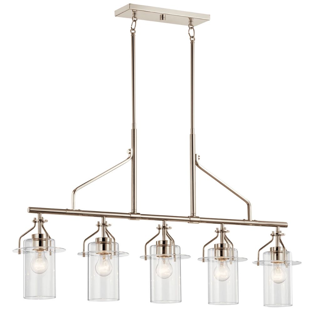 Kichler 52379PN Everett 42 Inch 5 Light Linear Chandelier with Clear Glass in Polished Nickel