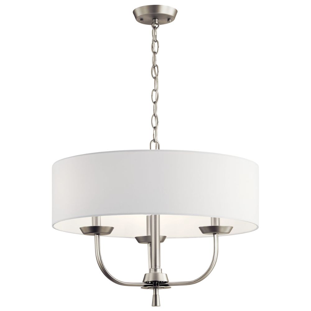 Kichler 52384NI Kennewick 3 Light Chandelier with White fabric Brushed Nickel