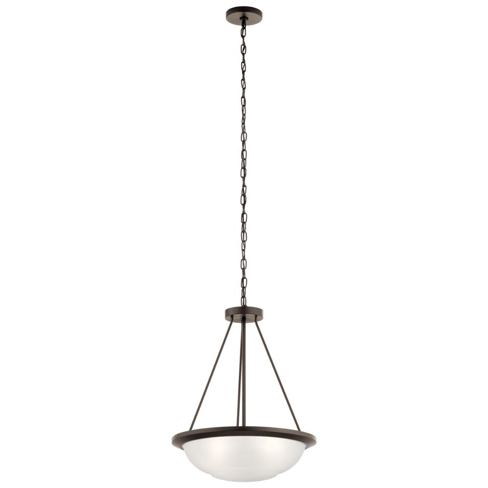 Kichler 52393OZ Ritson 3 Light Inverted Pendant with Satin Etched Glass Olde Bronze