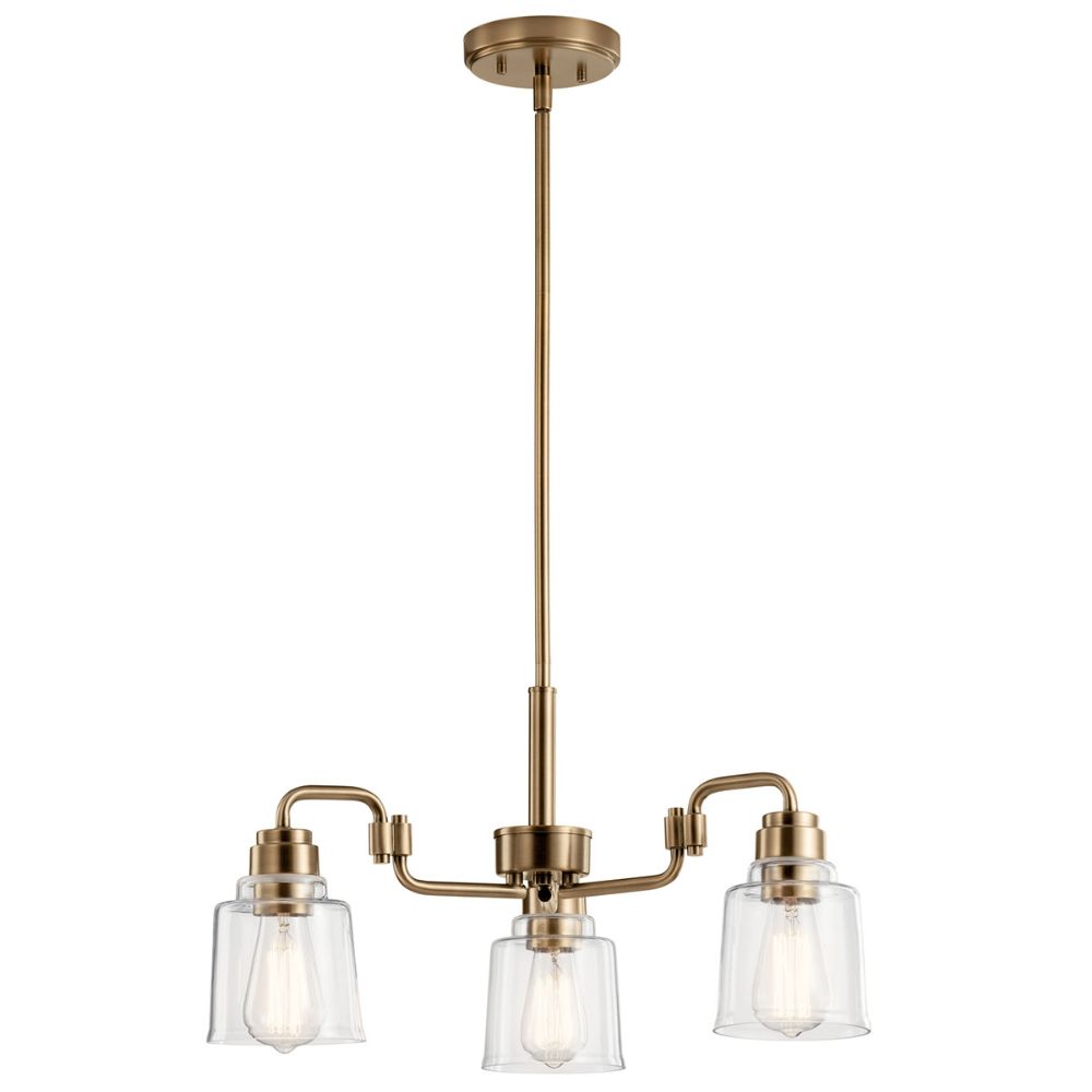 Kichler 52397WBR Aivian 23" 3 Light Chandelier with Clear Glass Weathered Brass
