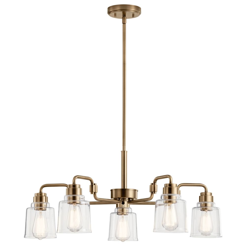 Kichler 52398WBR Aivian 30" 5 Light Chandelier with Clear Glass Weathered Brass