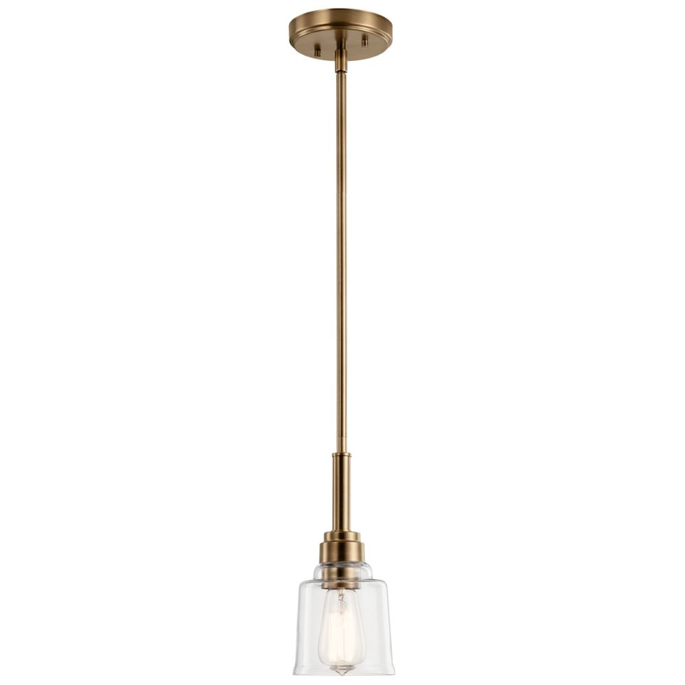 Kichler 52399WBR Aivian 5" 1 Light Mini Pendant with Clear Glass Weathered Brass