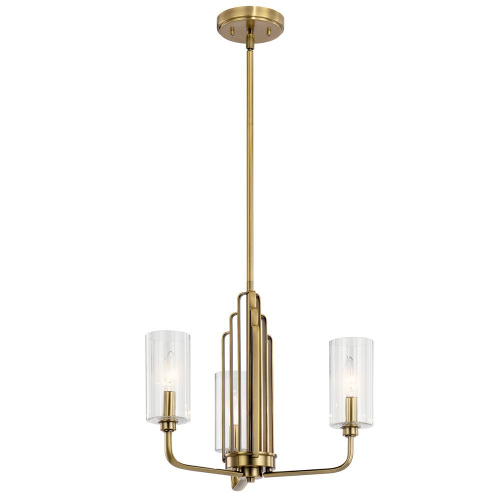 Kichler 52410BNB Kimrose 3 Light Chandelier with Clear Fluted Glass Brushed Natural Brass