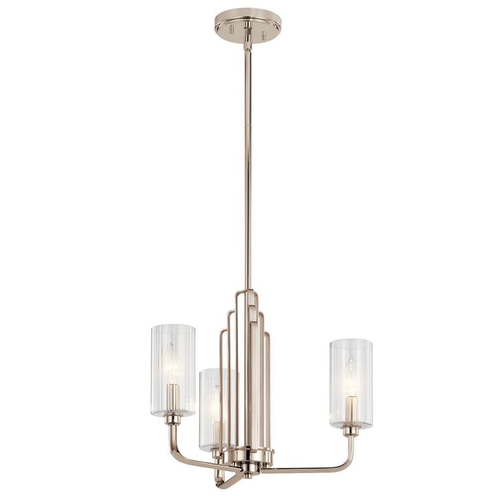 Kichler 52410PN Kimrose 3 Light Chandelier with Clear Fluted Glass Polished Nickel and Satin Nickel