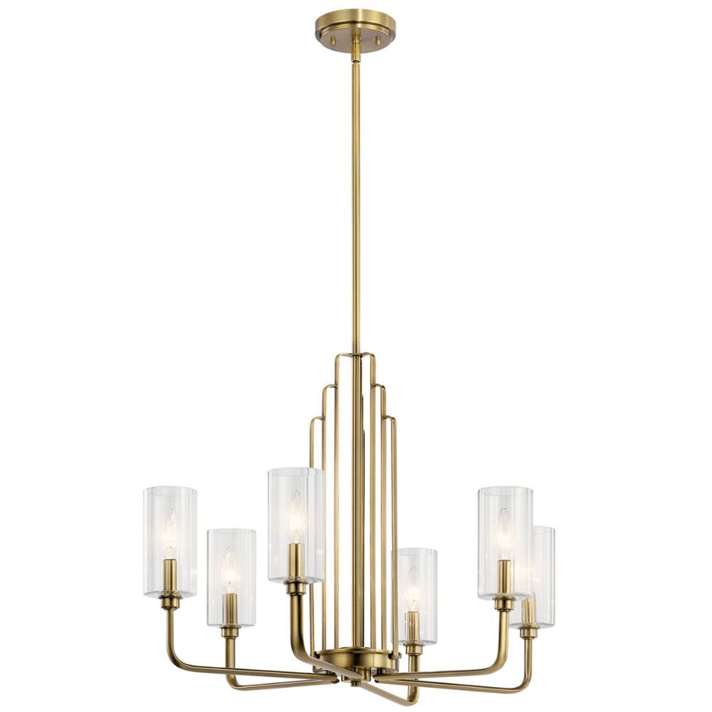 Kichler 52411BNB Kimrose 6 Light Chandelier with Clear Fluted Glass Brushed Natural Brass