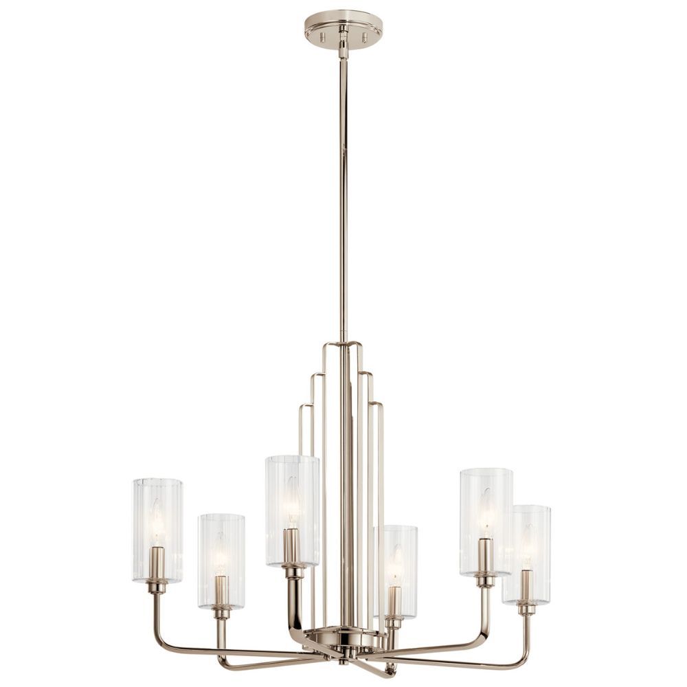 Kichler 52411PN Kimrose 6 Light Chandelier with Clear Fluted Glass Polished Nickel and Satin Nickel