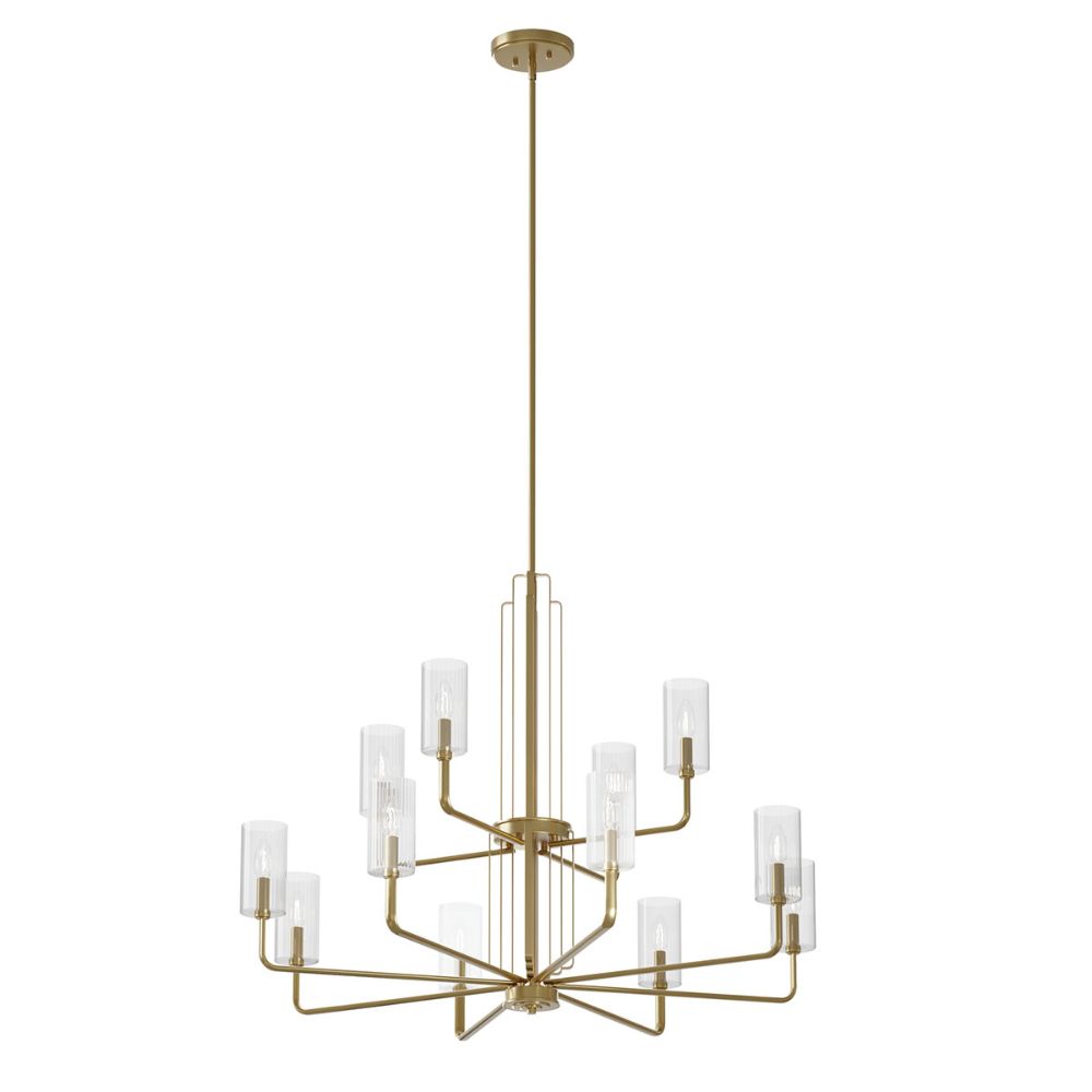 Kichler 52412BNB Kimrose 12 Light Chandelier with Clear Fluted Glass Brushed Natural Brass