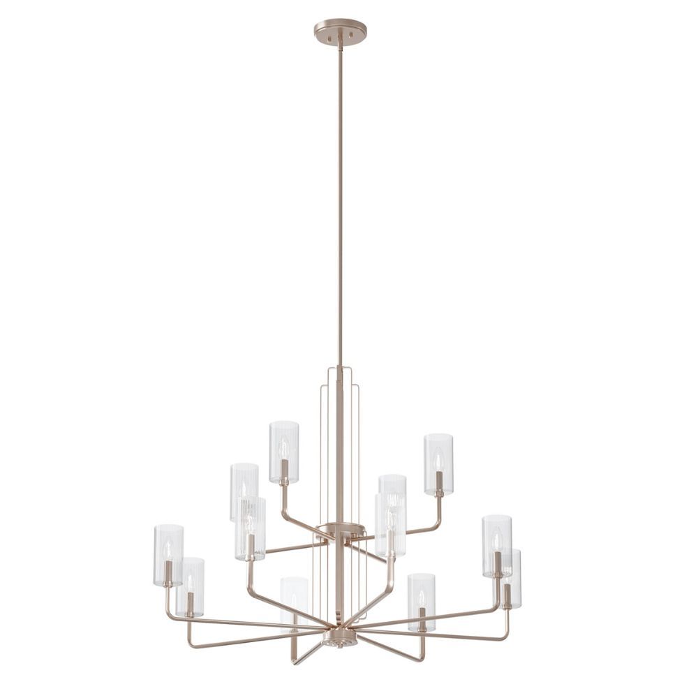 Kichler 52412PN Kimrose 12 Light Chandelier with Clear Fluted Glass Polished Nickel and Satin Nickel