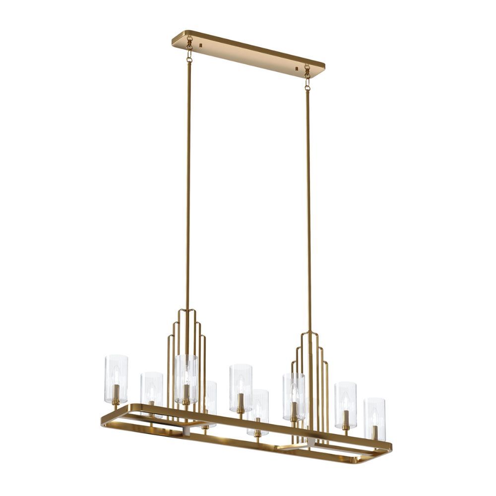 Kichler 52413BNB Kimrose 10 Light Linear Chandelier with Clear Fluted Glass Brushed Natural Brass