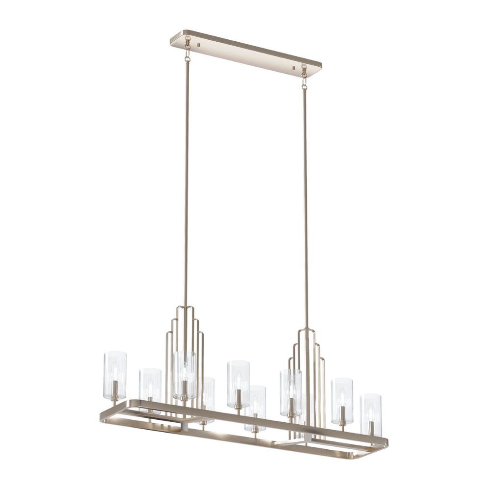 Kichler 52413PN Kimrose 10 Light Linear Chandelier with Clear Fluted Glass Polished Nickel and Satin Nickel
