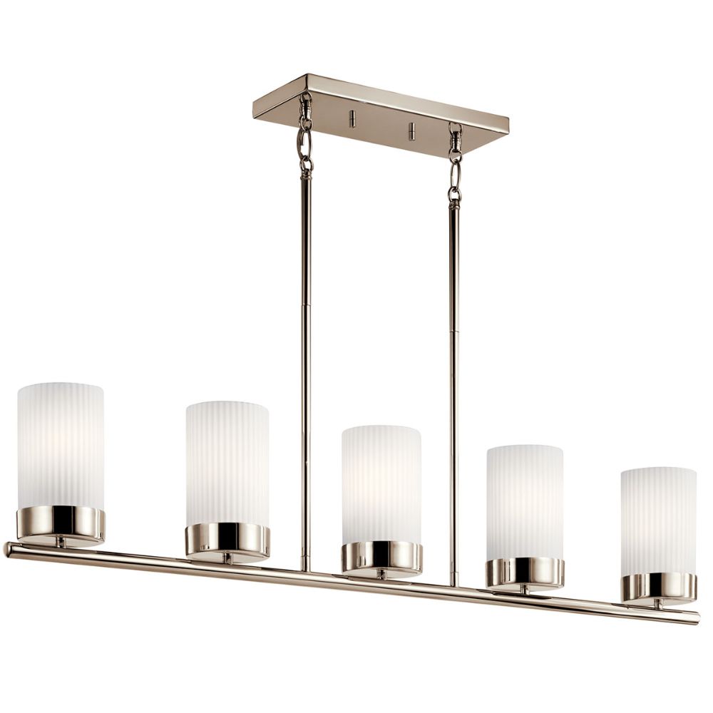 Kichler 52430PN Ciona 43" 5 Light Linear Chandelier with Round Ribbed Glass Polished Nickel