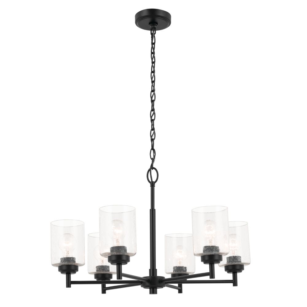 Kichler 52616BK Winslow 26-Inch 6 Light Chandelier with Clear Seeded Glass in Black