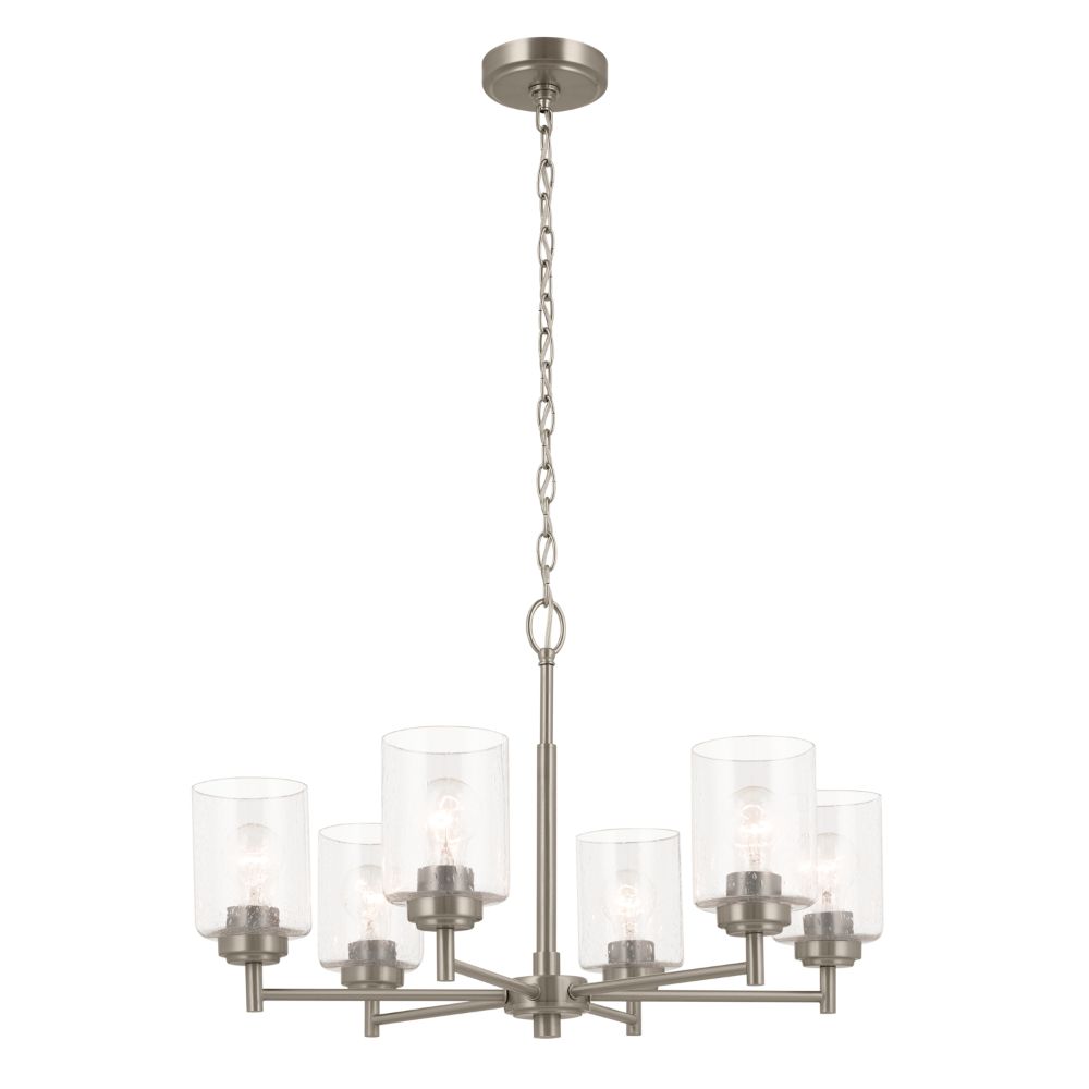 Kichler 52616NI Winslow 26-Inch 6 Light Chandelier with Clear Seeded Glass in Brushed Nickel