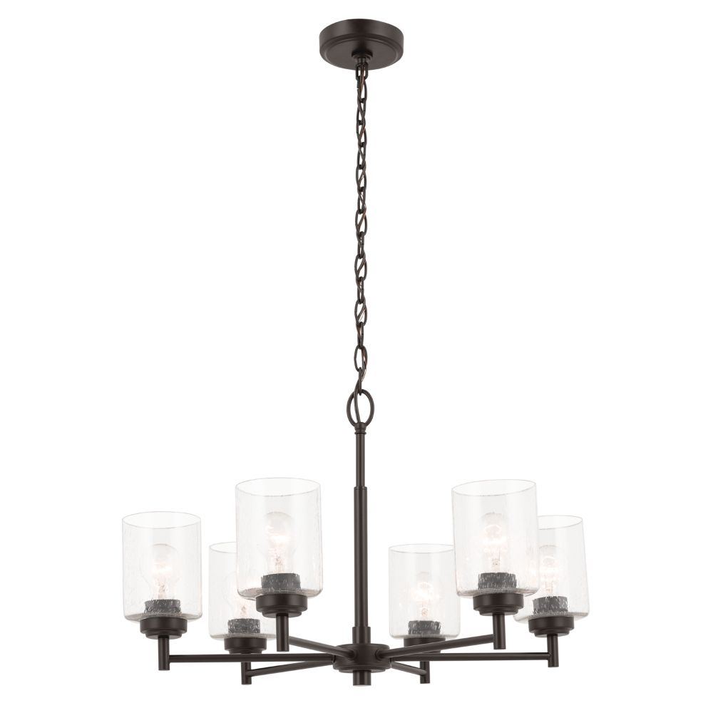 Kichler 52616OZ Winslow 26-Inch 6 Light Chandelier with Clear Seeded Glass in Olde Bronze
