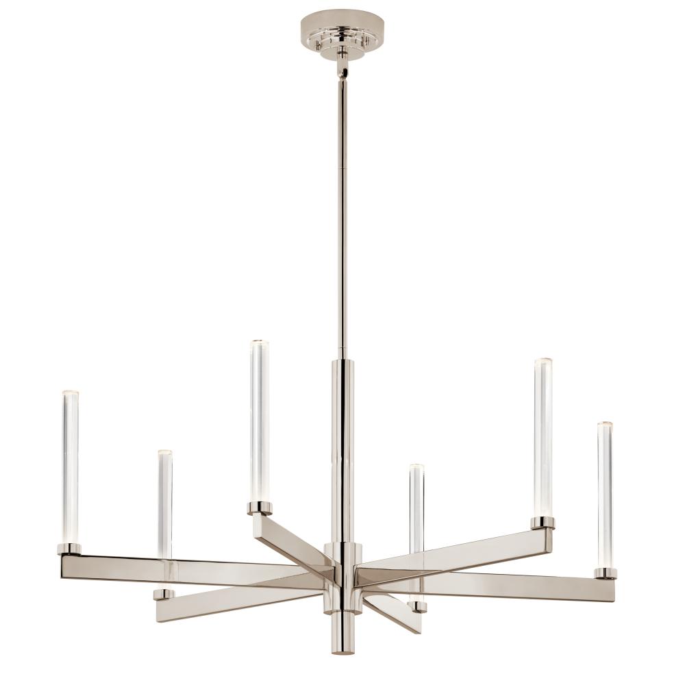 Kichler 52667PN Sycara 36.25 Inch 6 Light LED Chandelier with Faceted Crystal in Polished Nickel