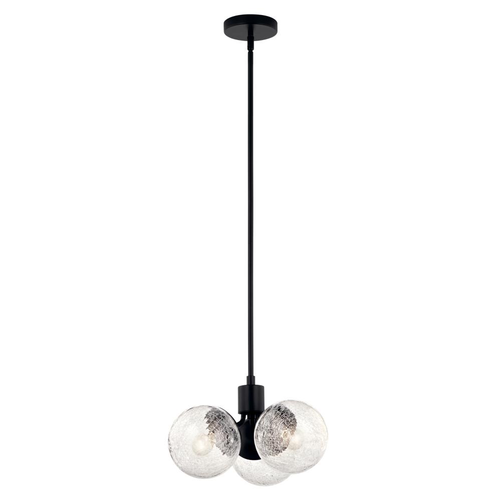Kichler 52700BK Silvarious 16.5 Inch 3 Light Convertible Pendant with Clear Crackled Glass in Black