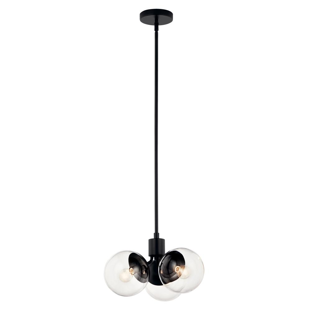Kichler 52700BKCLR Silvarious 16.5 Inch 3 Light Convertible Pendant with Clear Glass in Black