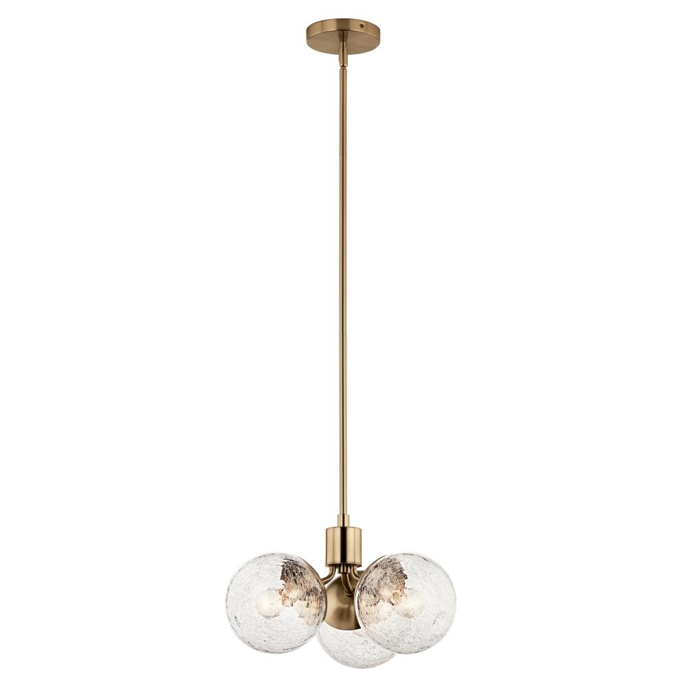 Kichler 52700CPZ Silvarious 16.5 Inch 3 Light Convertible Pendant with Clear Crackled Glass in Champagne Bronze