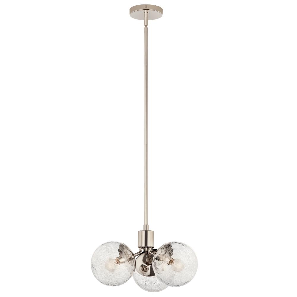 Kichler 52700PN Silvarious 16.5 Inch 3 Light Convertible Pendant with Clear Crackled Glass in Polished Nickel