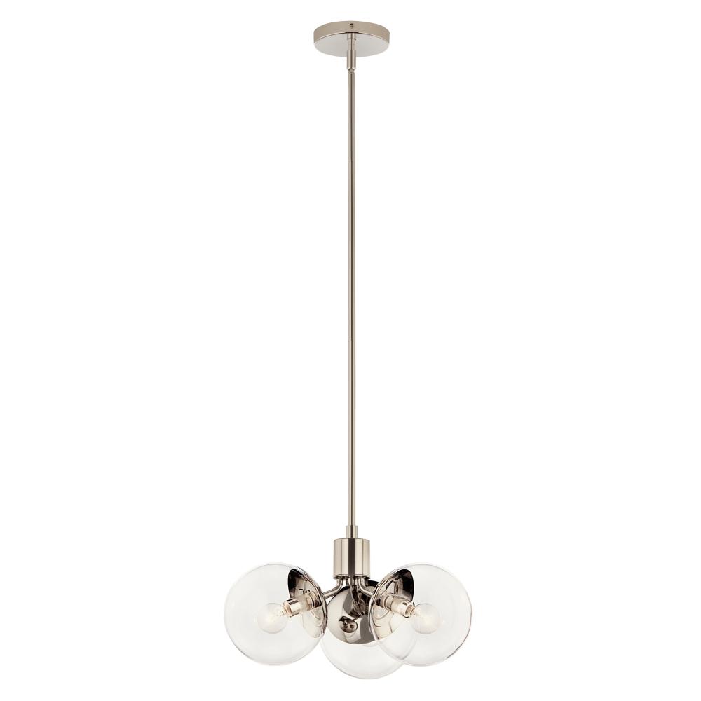 Kichler 52700PNCLR Silvarious 16.5 Inch 3 Light Convertible Pendant with Clear Glass in Polished Nickel