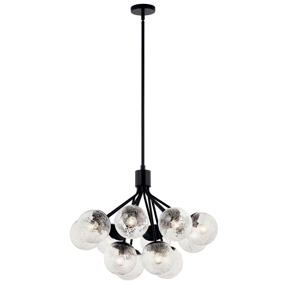 Kichler 52701BK Silvarious 30 Inch 12 Light Convertible Chandelier with Clear Crackled Glass in Black
