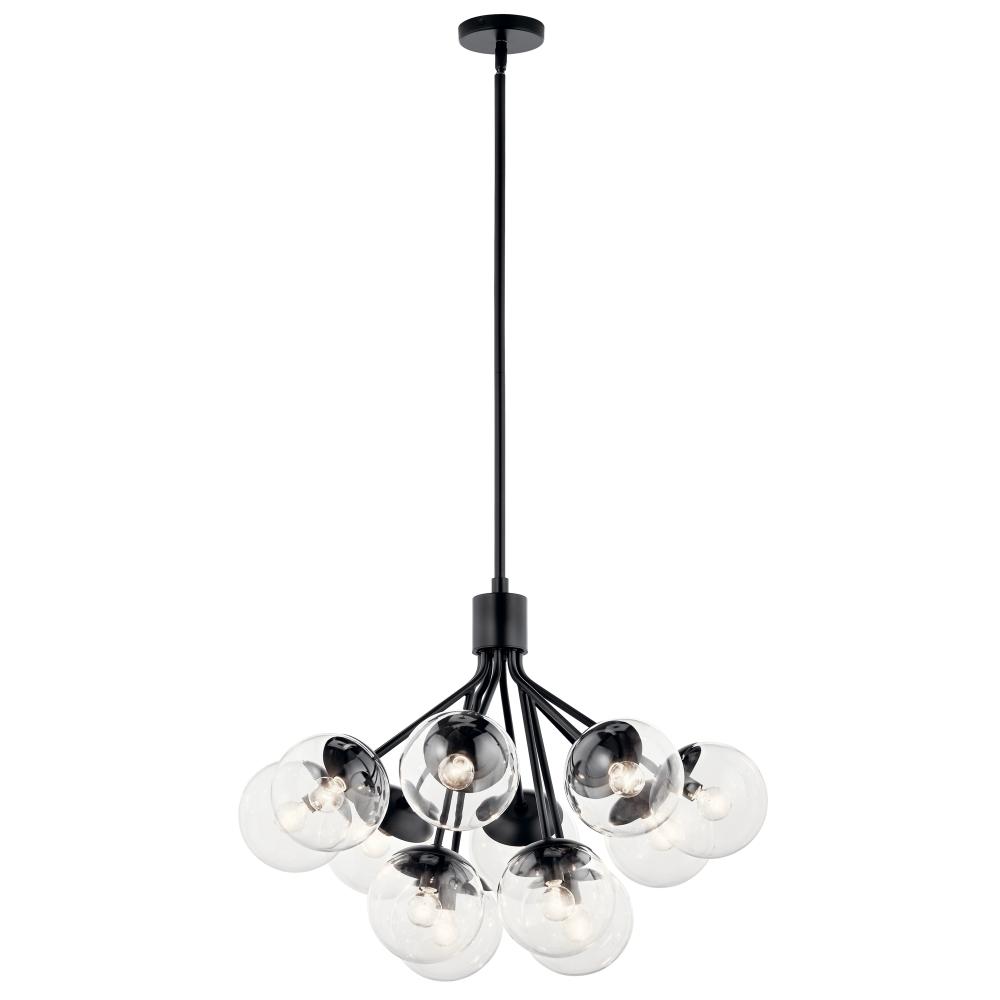 Kichler 52701BKCLR Silvarious 30 Inch 12 Light Convertible Chandelier with Clear Glass in Black